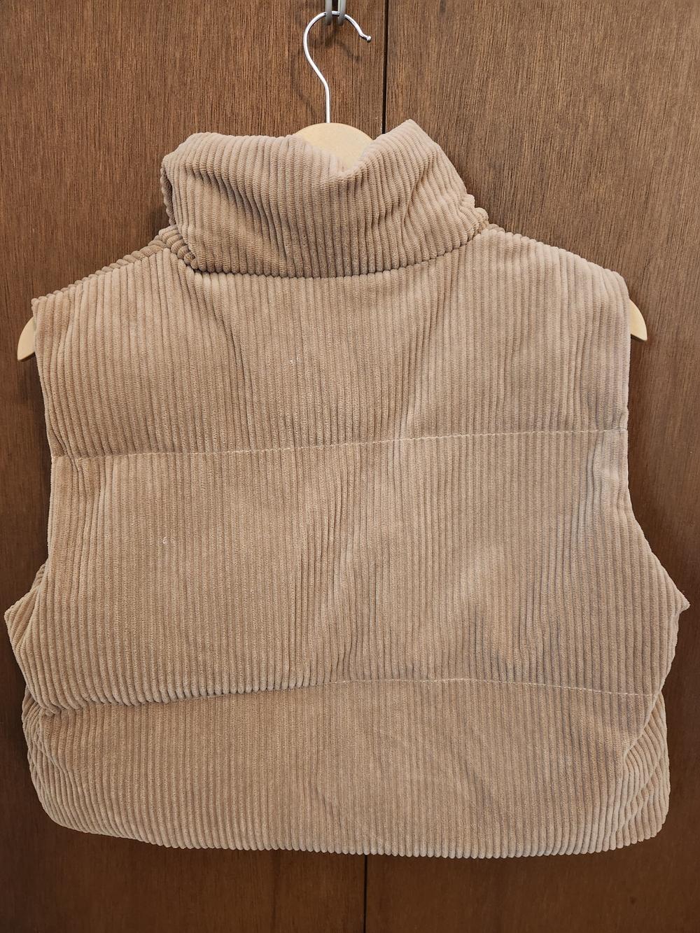 Womens Cropped Corduroy Puffer Vest - Taupe - Picture 2 of 3